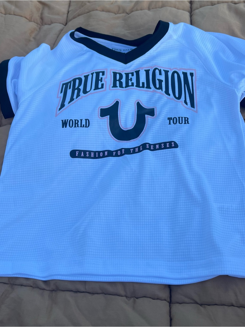 NWT True Religion White/Black/Pink Jersey Style V-Neck Top Size 5/6